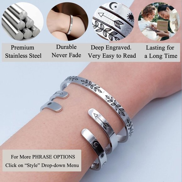 Inspirational Stainless Steel Cuff Bracelet for Women - Personalized Gift for Be - Picture 6 of 9
